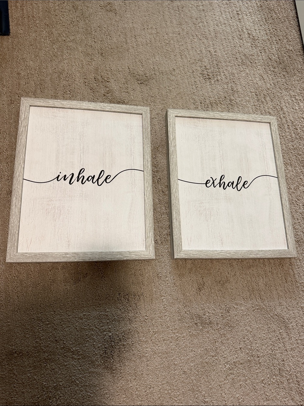 Inhale Exhale Wall Art Pair - White and Light Wood